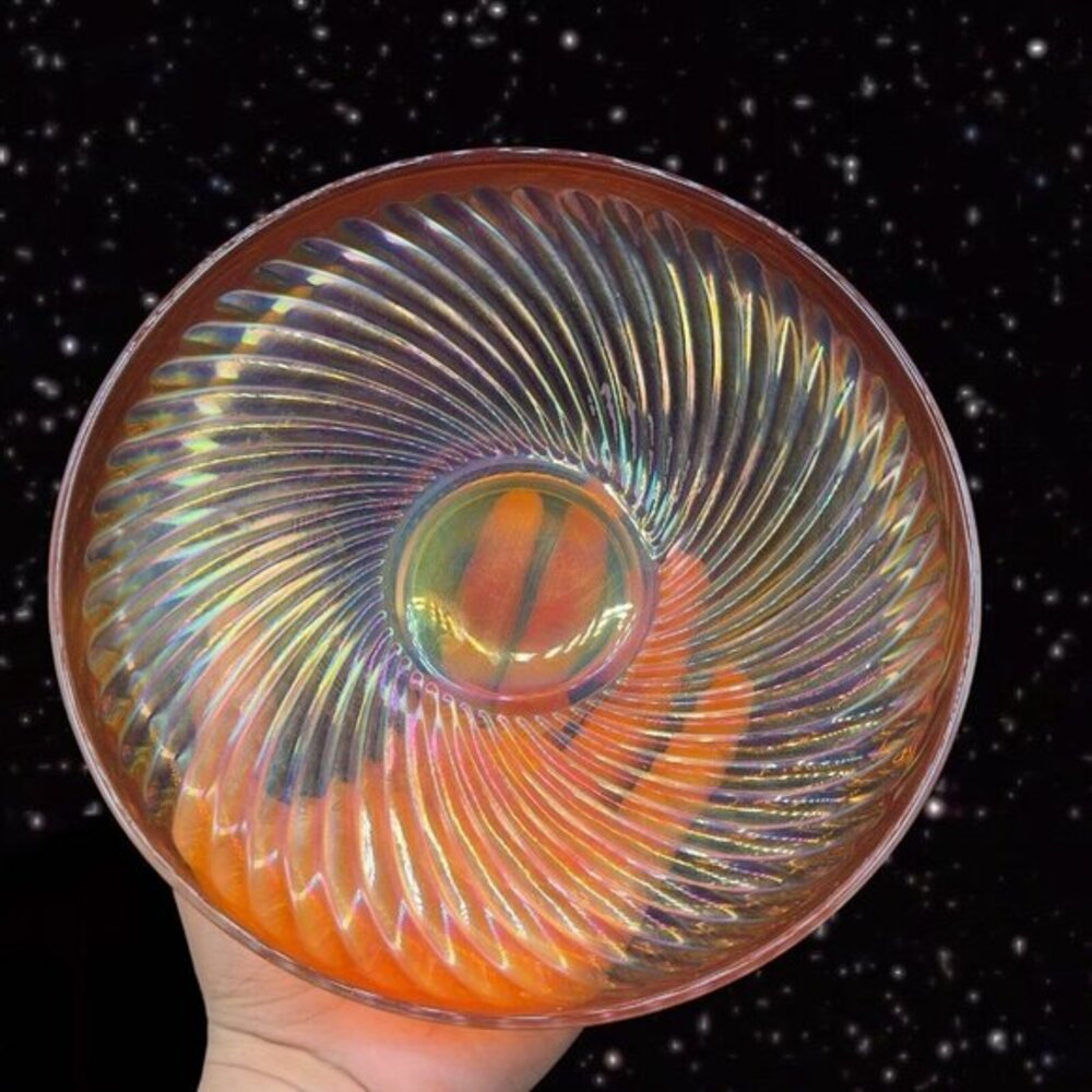 Imperial Iridescent Carnival Glass Console Bowl‎ Dish Marigold Glass With Swirls